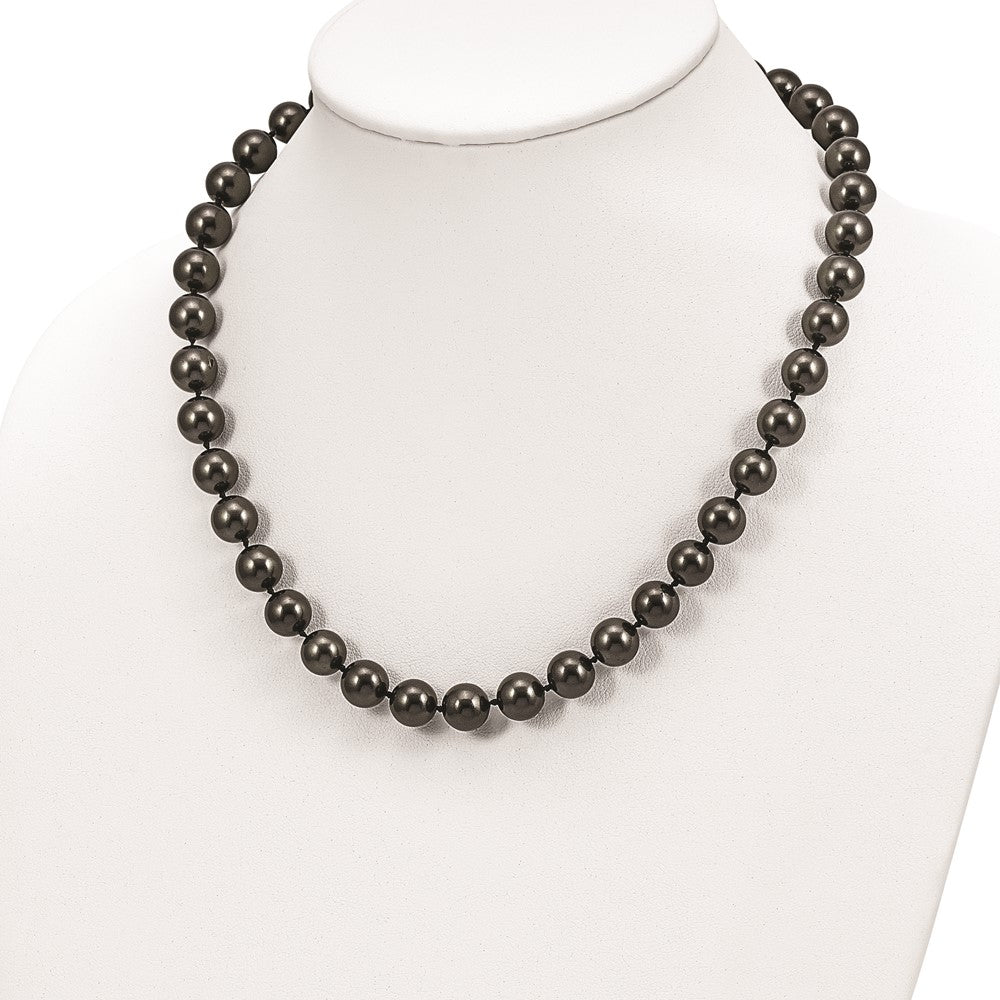 Sterlingsilber Majestic Rhodiniert 10 11mm Schwarz Imitat Muschel Perle Hand Geknotet Halskette