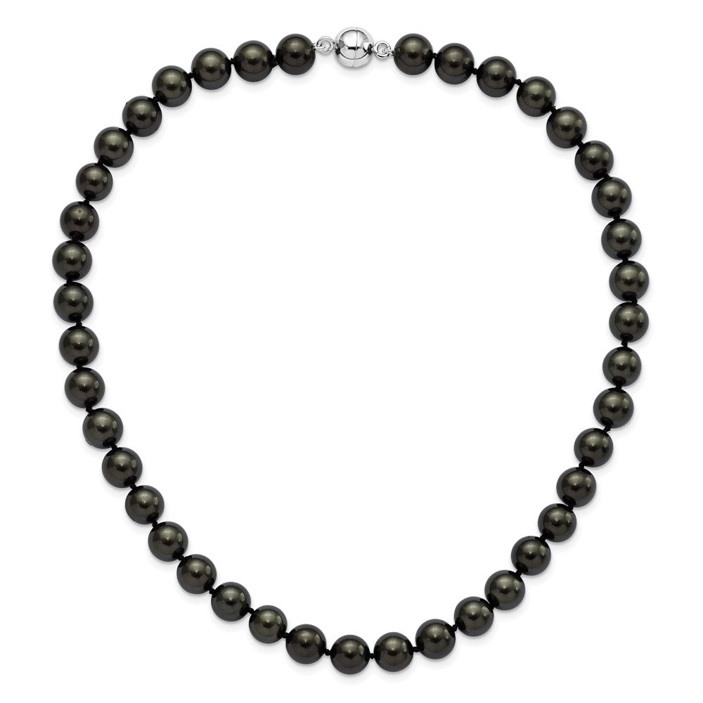 Sterlingsilber Majestic Rhodiniert 10 11mm Schwarz Imitat Muschel Perle Hand Geknotet Halskette
