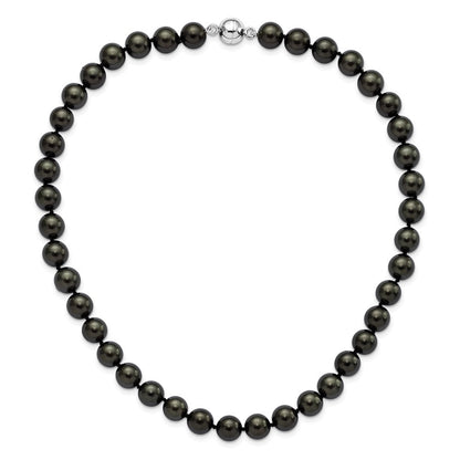 Sterlingsilber Majestic Rhodiniert 10 11mm Schwarz Imitat Muschel Perle Hand Geknotet Halskette