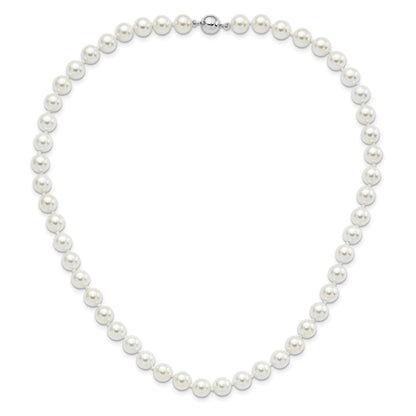 Sterlingsilber Majestic Rhodiniert 8-9mm Weiß Imitat Muschel Perle Hand-knotted Halskette