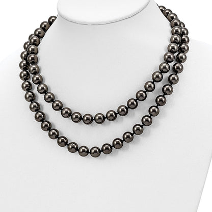Mode Majestik 10-11mm Schwarz Imitat Muschel Perle Hand Geknotet Schieber-on Hand-knotted Halskette