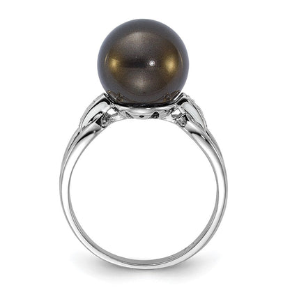Sterlingsilber Majestik 10-11mm Schwarz Muschel Perle & Zirkonia Ring