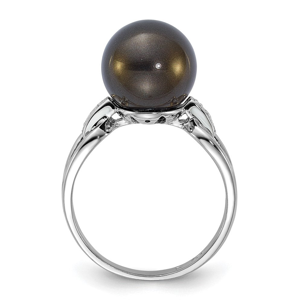 Sterlingsilber Majestik 10-11mm Schwarz Muschel Perle & Zirkonia Ring