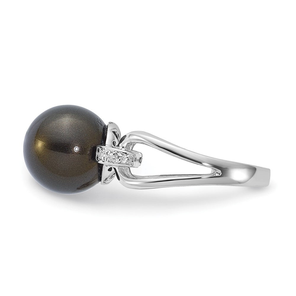 Sterlingsilber Majestik 10-11mm Schwarz Muschel Perle & Zirkonia Ring