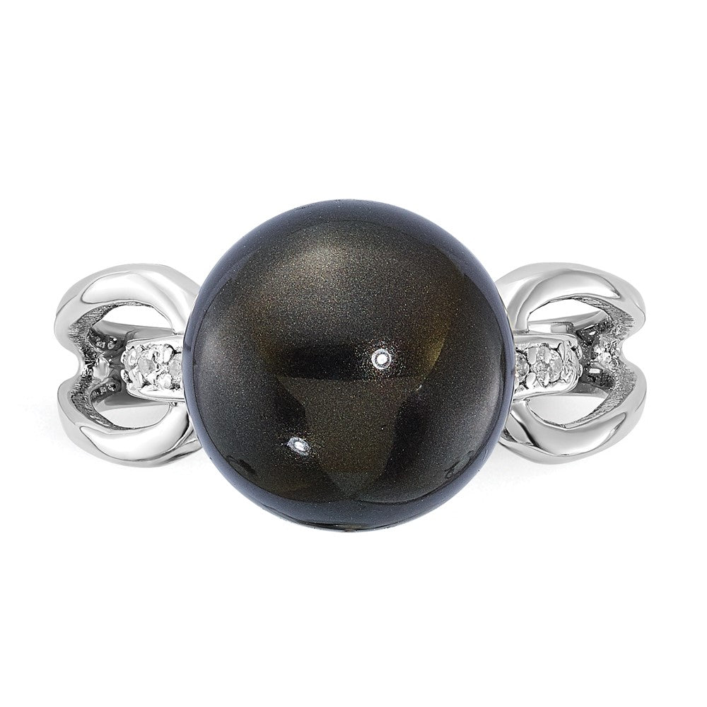 Sterlingsilber Majestik 10-11mm Schwarz Muschel Perle & Zirkonia Ring