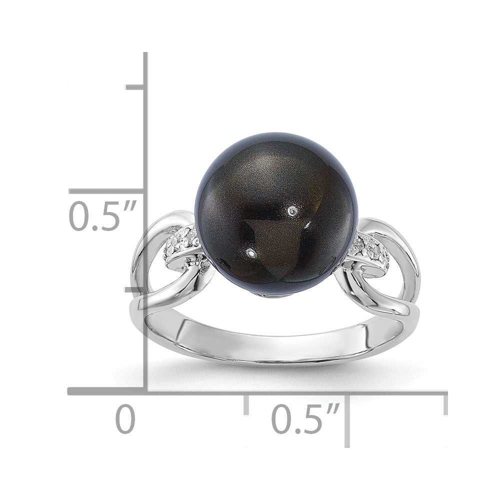 Sterlingsilber Majestik 10-11mm Schwarz Muschel Perle & Zirkonia Ring