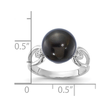 Sterlingsilber Majestik 10-11mm Schwarz Muschel Perle & Zirkonia Ring