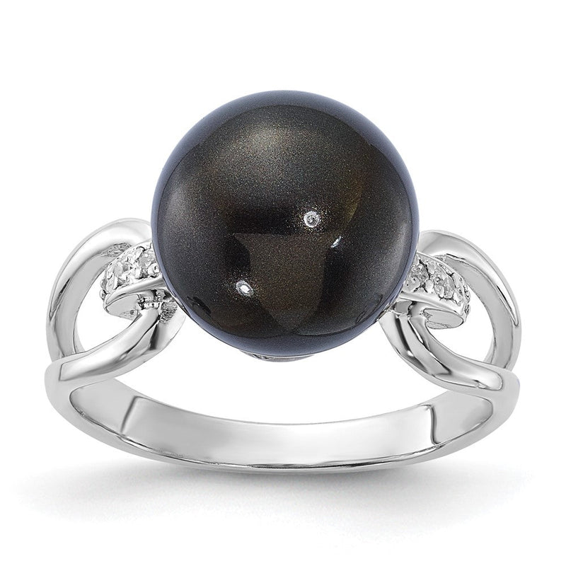 Sterlingsilber Majestik 10-11mm Schwarz Muschel Perle & Zirkonia Ring