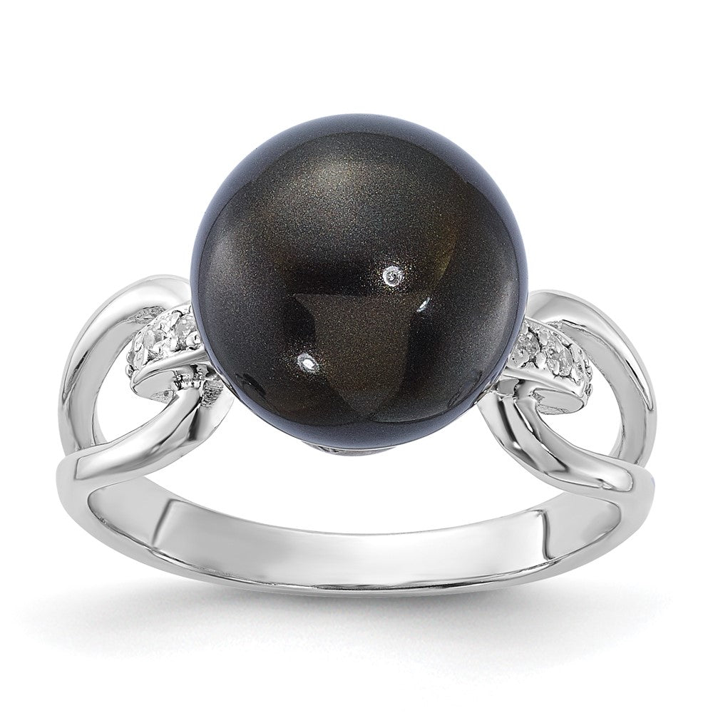 Sterlingsilber Majestik 10-11mm Schwarz Muschel Perle & Zirkonia Ring