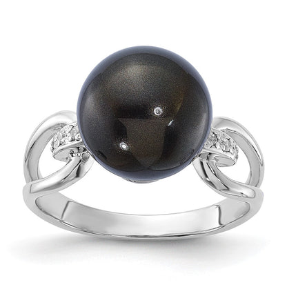 Sterlingsilber Majestik 10-11mm Schwarz Muschel Perle & Zirkonia Ring