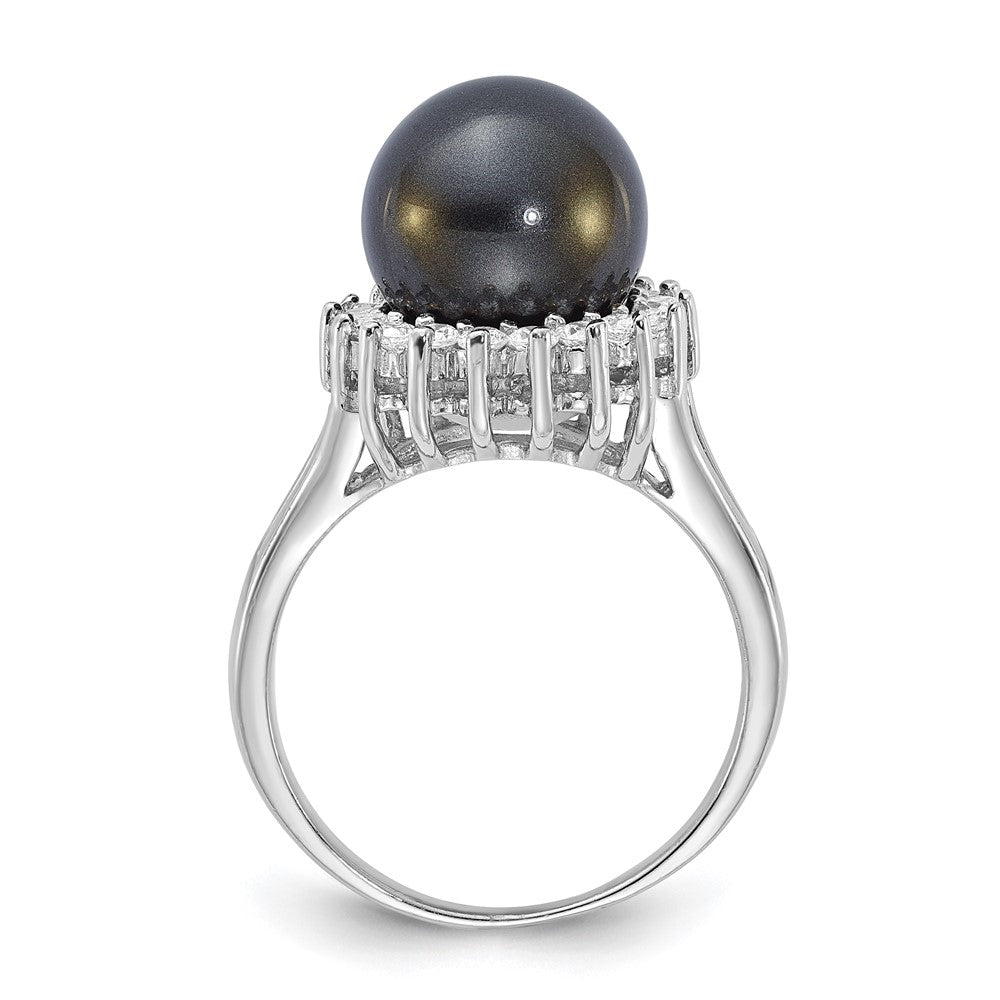 Sterlingsilber Majestik 10-11mm Schwarz Muschel Perle & Zirkonia Ring