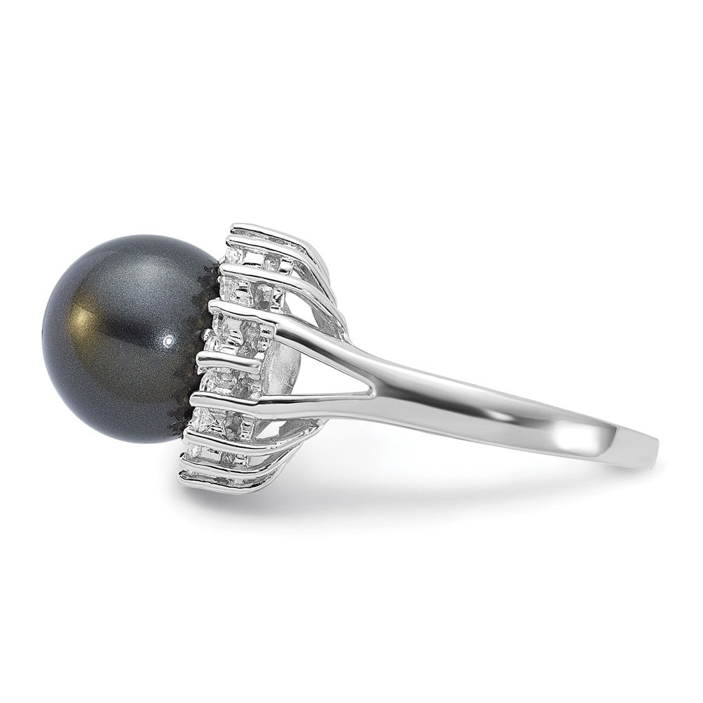 Sterlingsilber Majestik 10-11mm Schwarz Muschel Perle & Zirkonia Ring