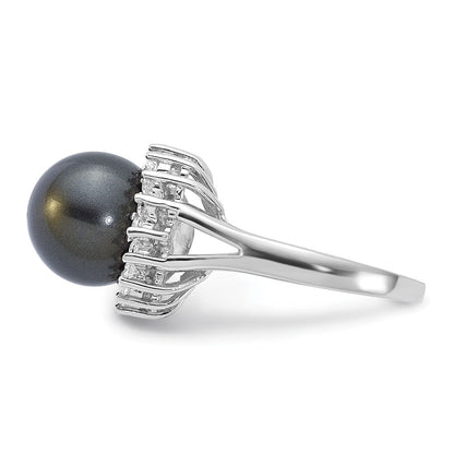 Sterlingsilber Majestik 10-11mm Schwarz Muschel Perle & Zirkonia Ring