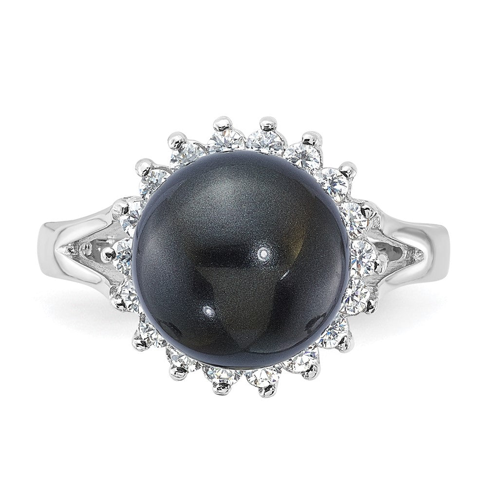 Sterlingsilber Majestik 10-11mm Schwarz Muschel Perle & Zirkonia Ring