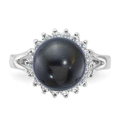 Sterlingsilber Majestik 10-11mm Schwarz Muschel Perle & Zirkonia Ring