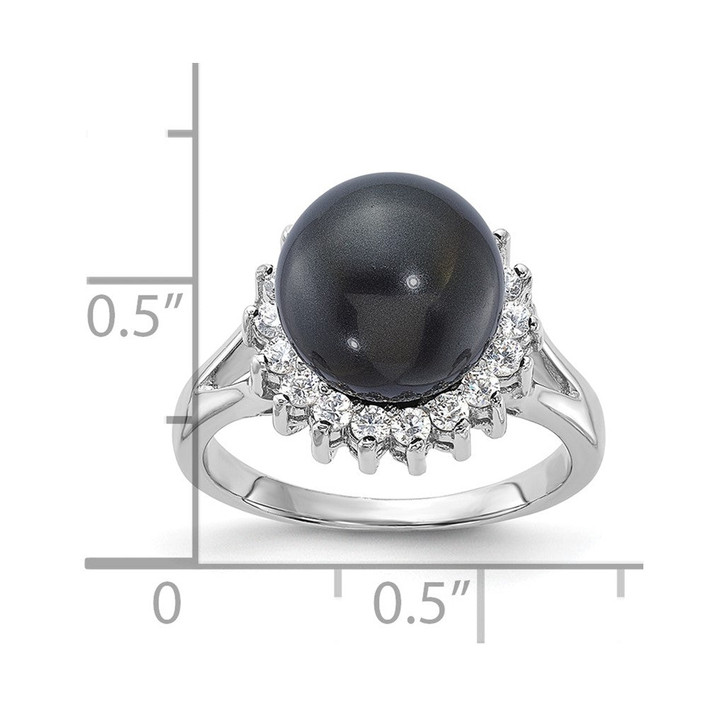 Sterlingsilber Majestik 10-11mm Schwarz Muschel Perle & Zirkonia Ring