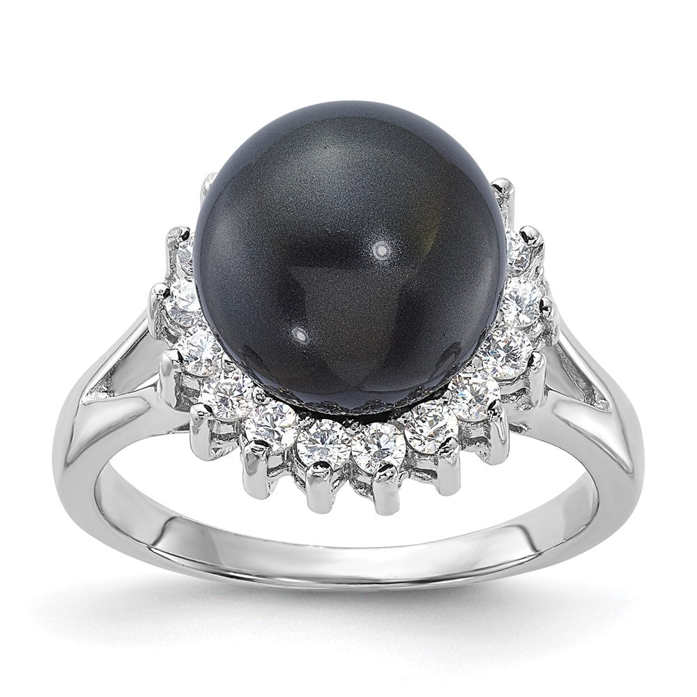 Sterlingsilber Majestik 10-11mm Schwarz Muschel Perle & Zirkonia Ring