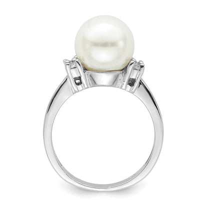 Sterlingsilber Majestik Rhodiniert Größe 8 10-11mm Weiß Imitat Muschel Perle und Zirkonia Ring