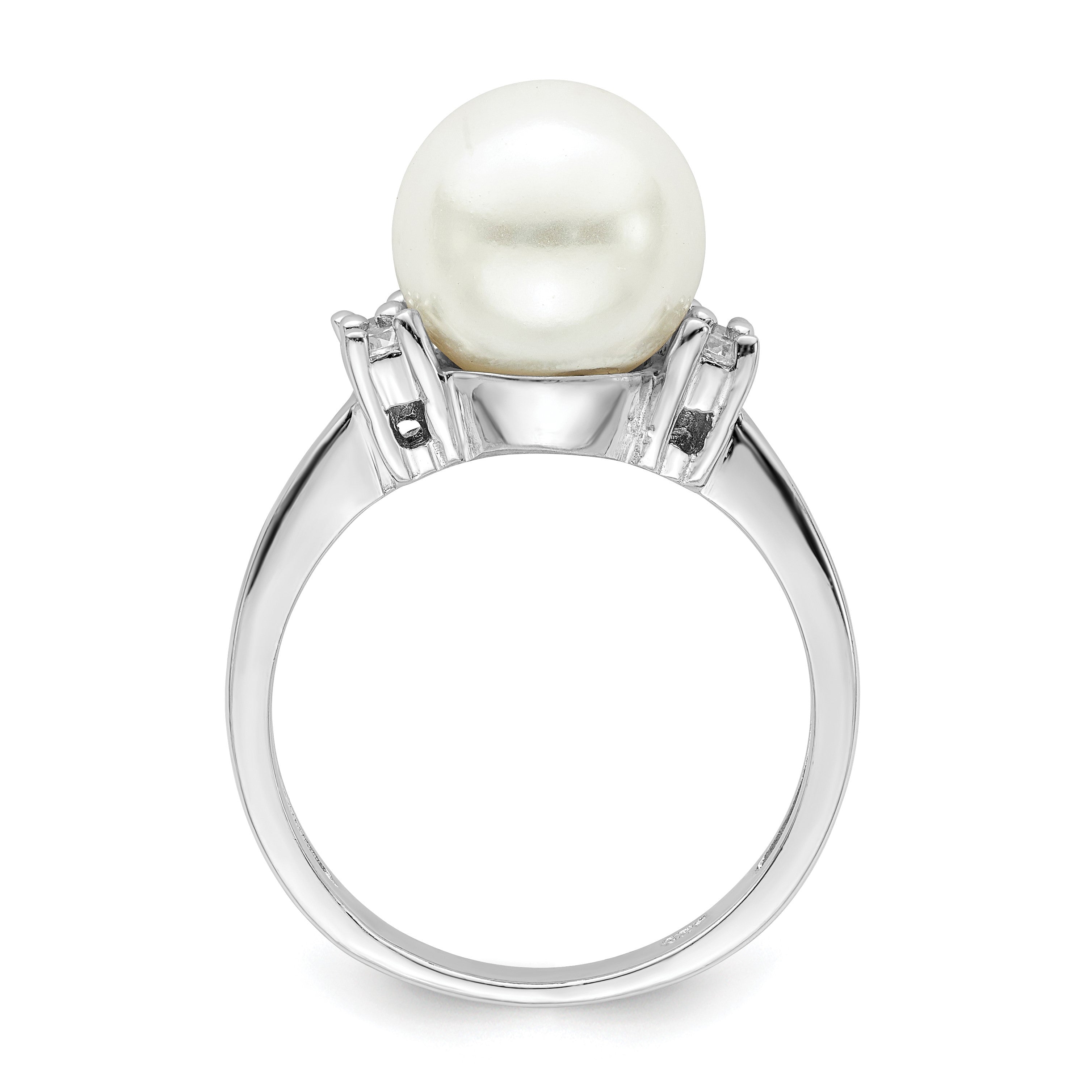 Sterlingsilber Majestik Rhodiniert Größe 6 10-11mm Weiß Imitat Muschel Perle und Zirkonia Ring