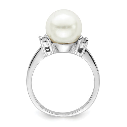 Sterlingsilber Majestik Rhodiniert Größe 6 10-11mm Weiß Imitat Muschel Perle und Zirkonia Ring