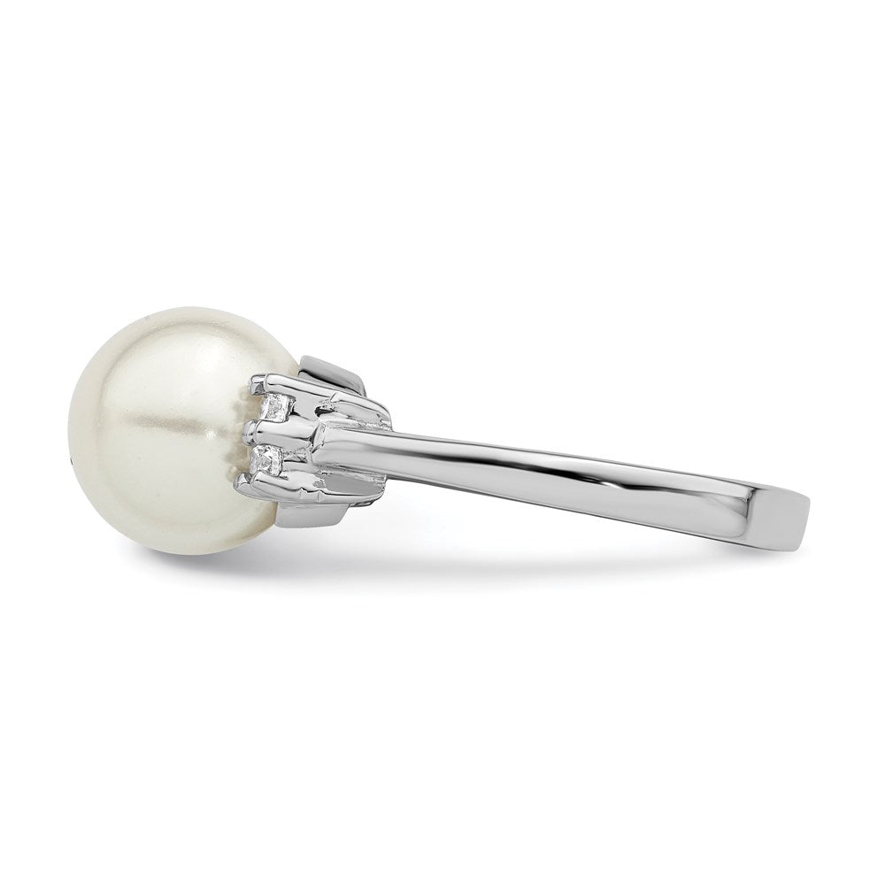 Sterlingsilber Majestik Rhodiniert Größe 8 10-11mm Weiß Imitat Muschel Perle und Zirkonia Ring