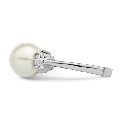 Sterlingsilber Majestik Rhodiniert Größe 7 10-11mm Weiß Imitat Muschel Perle und Zirkonia Ring