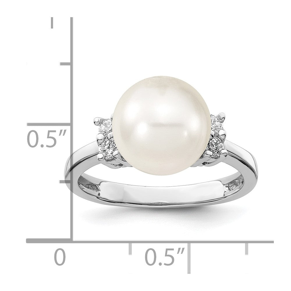 Sterlingsilber Majestik Rhodiniert Größe 8 10-11mm Weiß Imitat Muschel Perle und Zirkonia Ring