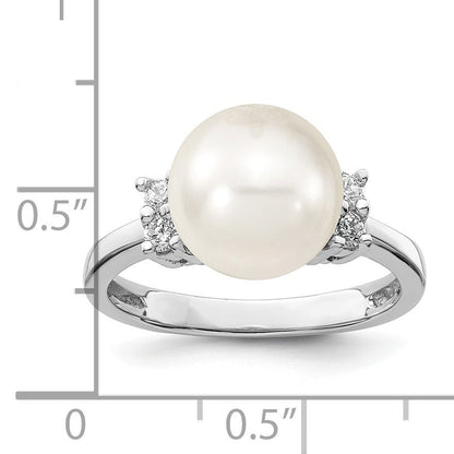 Sterlingsilber Majestik Rhodiniert Größe 6 10-11mm Weiß Imitat Muschel Perle und Zirkonia Ring