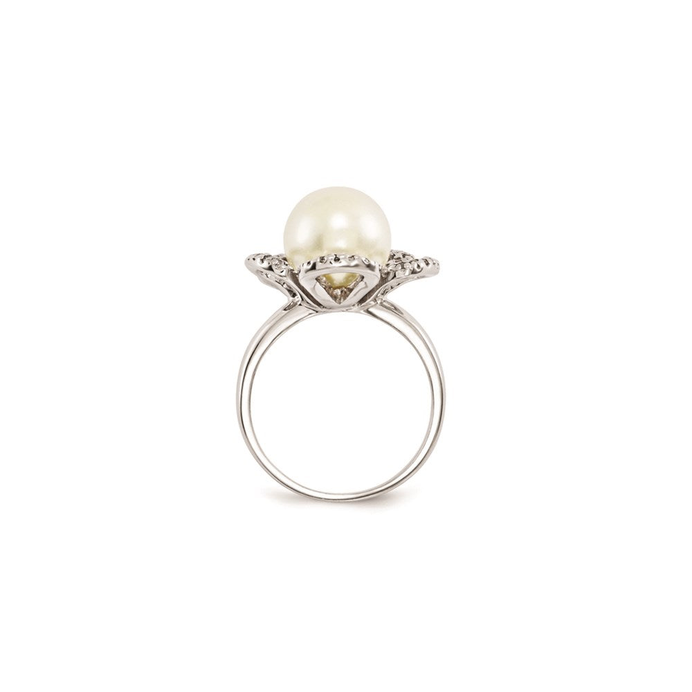 Sterlingsilber Majestik 10-11mm Weiß Muschel Perle & Zirkonia Ring