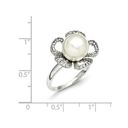 Sterlingsilber Majestik 10-11mm Weiß Muschel Perle & Zirkonia Ring