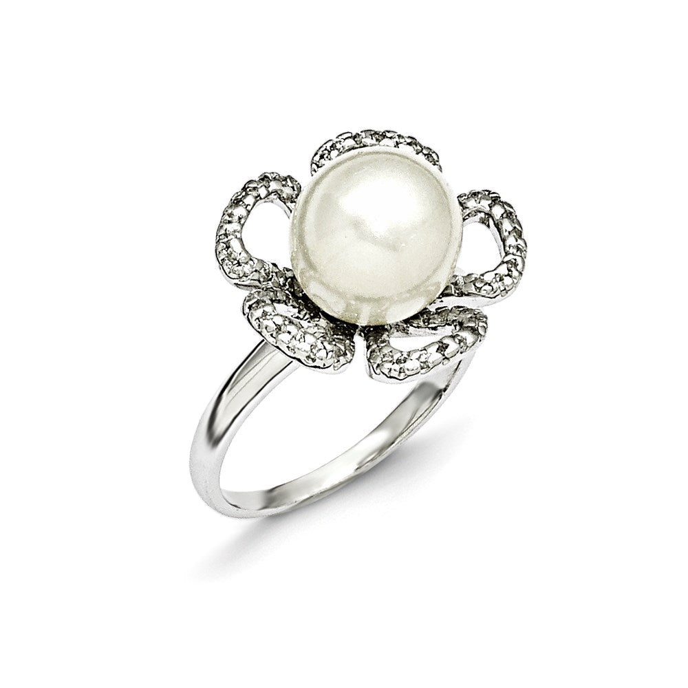 Sterlingsilber Majestik 10-11mm Weiß Muschel Perle & Zirkonia Ring