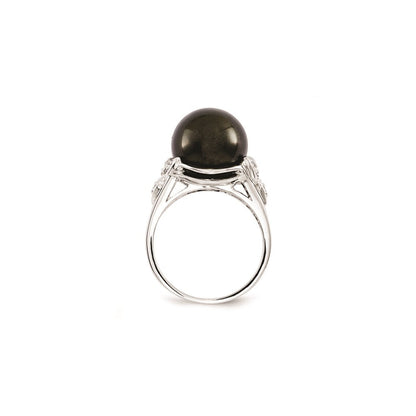 Sterlingsilber Majestik 12-13mm Schwarz Muschel Perle & Zirkonia Ring