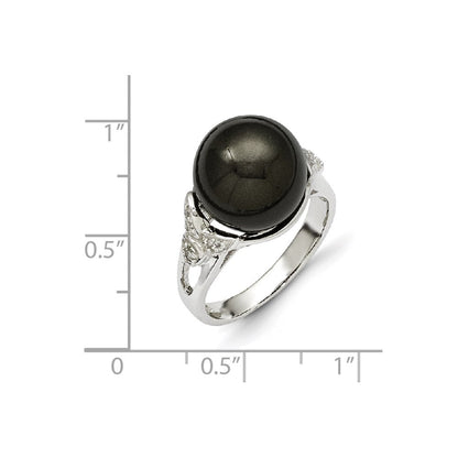 Sterlingsilber Majestik 12-13mm Schwarz Muschel Perle & Zirkonia Ring
