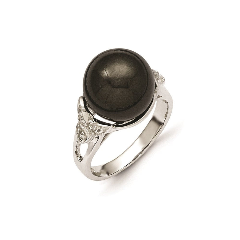 Sterlingsilber Majestik 12-13mm Schwarz Muschel Perle & Zirkonia Ring