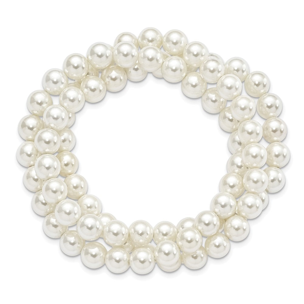 Mode Majestik 7-8mm Weiß Imitat Muschel Perle Hand-knotted Set Of 3 Dehnbar Bracelets