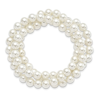 Mode Majestik 7-8mm Weiß Imitat Muschel Perle Hand-knotted Set Of 3 Dehnbar Bracelets