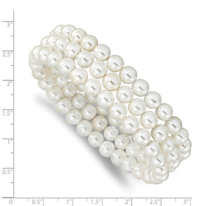 Mode Majestik 7-8mm Weiß Imitat Muschel Perle Hand-knotted Set Of 3 Dehnbar Bracelets