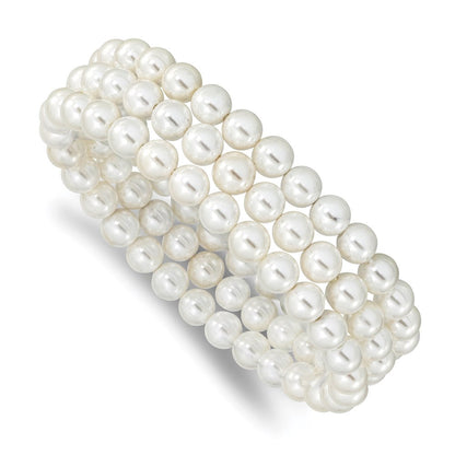 Mode Majestik 7-8mm Weiß Imitat Muschel Perle Hand-knotted Set Of 3 Dehnbar Bracelets