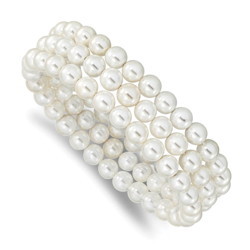 Mode Majestik 7-8mm Weiß Imitat Muschel Perle Hand-knotted Set Of 3 Dehnbar Bracelets