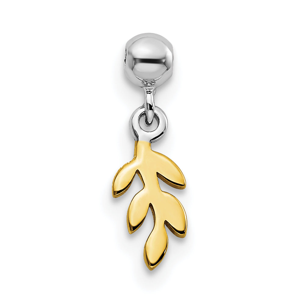 Sterlingsilber Mio Memento Rhodiniert Goldfarben Hängend Leave Charm