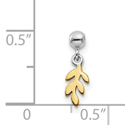 Sterlingsilber Mio Memento Rhodiniert Goldfarben Hängend Leave Charm