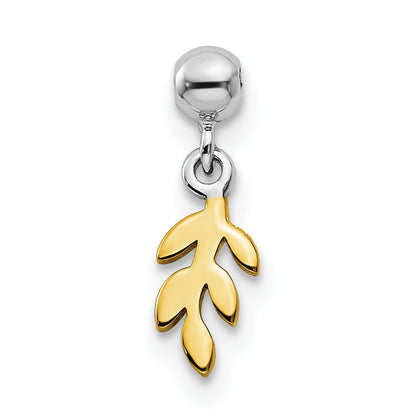 Sterlingsilber Mio Memento Rhodiniert Goldfarben Hängend Leave Charm