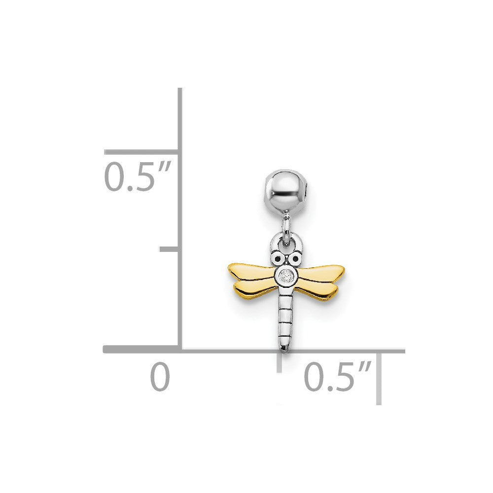 Sterlingsilber Mio Memento Rhodiniert Goldfarben Zirkonia Libelle Charm