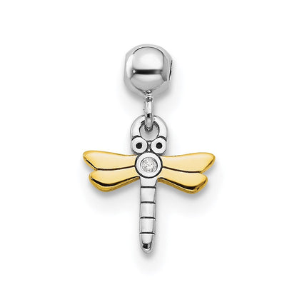 Sterlingsilber Mio Memento Rhodiniert Goldfarben Zirkonia Libelle Charm