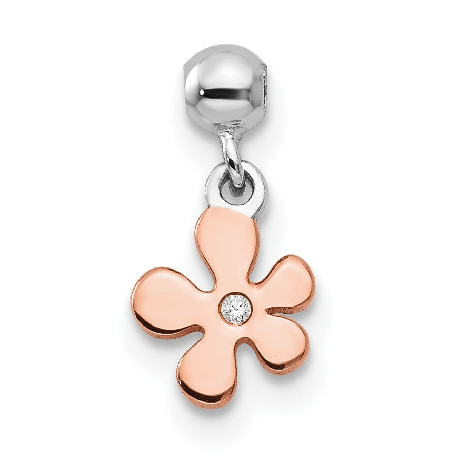 Sterlingsilber Mio Memento Rhodiniert Roséfarben Zirkonia Blume Charm