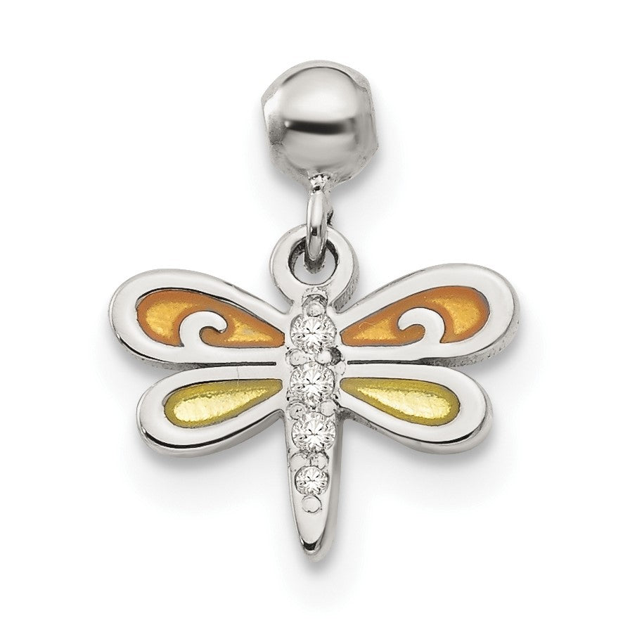 Sterlingsilber Mio Memento Emaille Zirkonia Hängend Libelle Charm