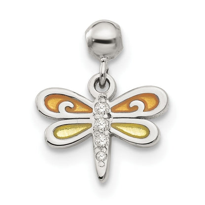 Sterlingsilber Mio Memento Emaille Zirkonia Hängend Libelle Charm