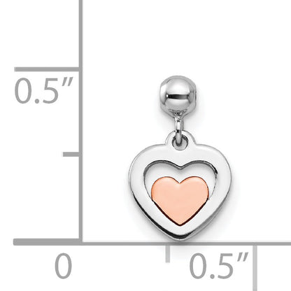 Sterlingsilber Mio Memento Rhodiniert Roséfarben Hängend Herz Charm
