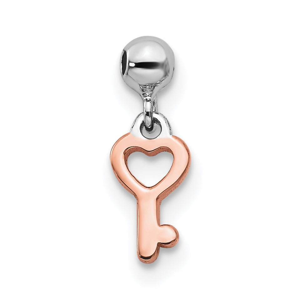 Sterlingsilber Mio Memento Rhodiniert Roséfarben Hängend Herz Key Charm