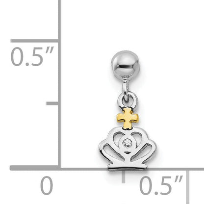 Sterlingsilber Mio Memento Rhodiniert Goldfarben Zirkonia Hängend Krone Charm